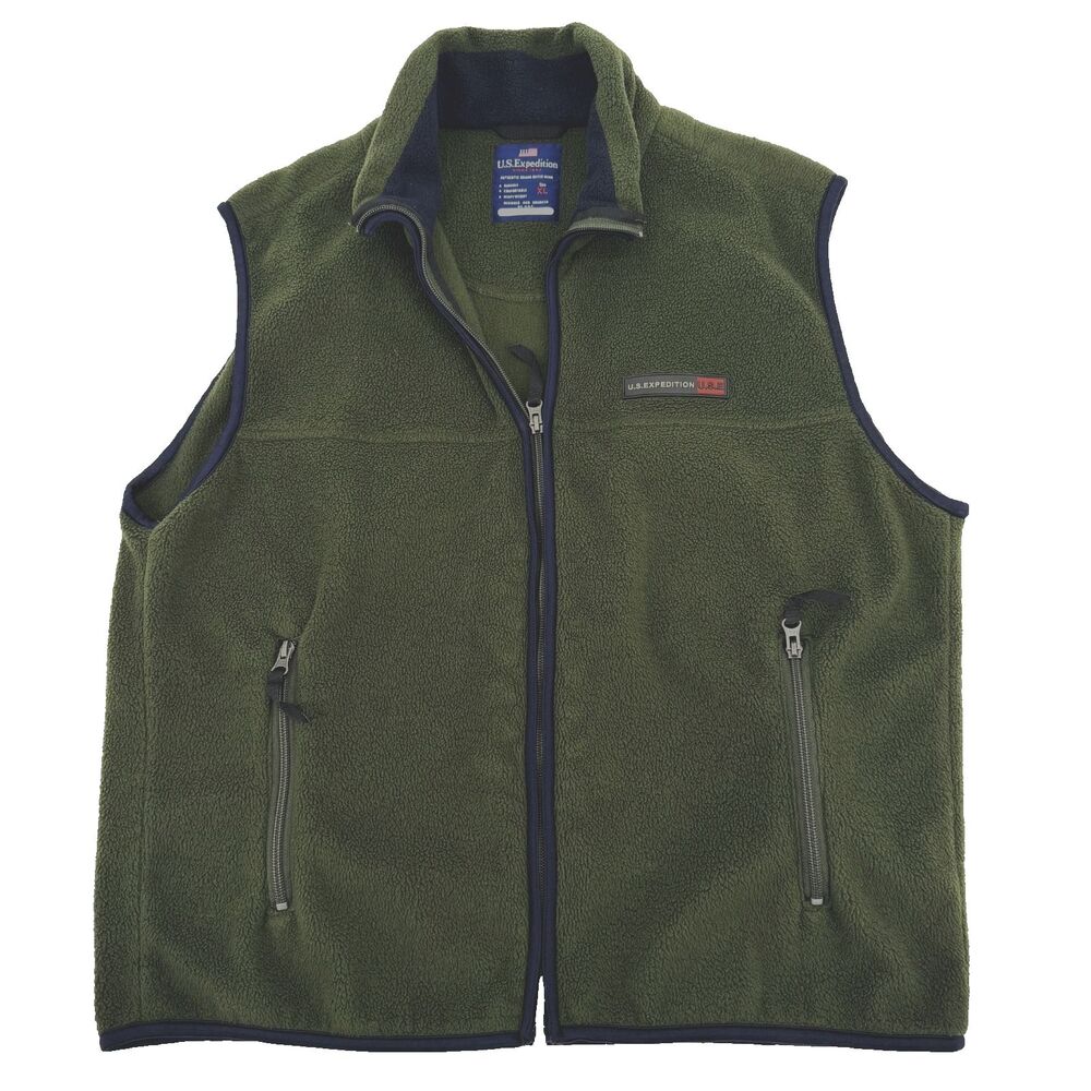 U.S. Expedition Mens XL Fleece Vest Olive Green Heavyweight Full Zip Outdoor